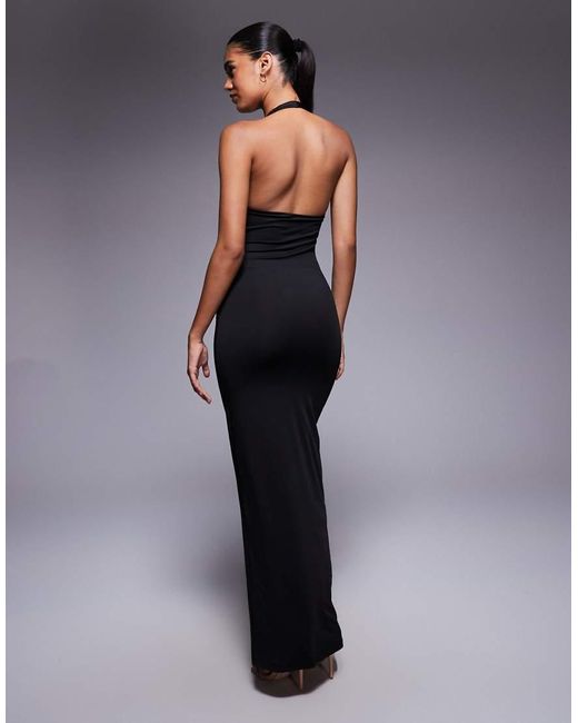 Princess Polly Blue Spicy Bodycon Halterneck Plunge Maxi Dress