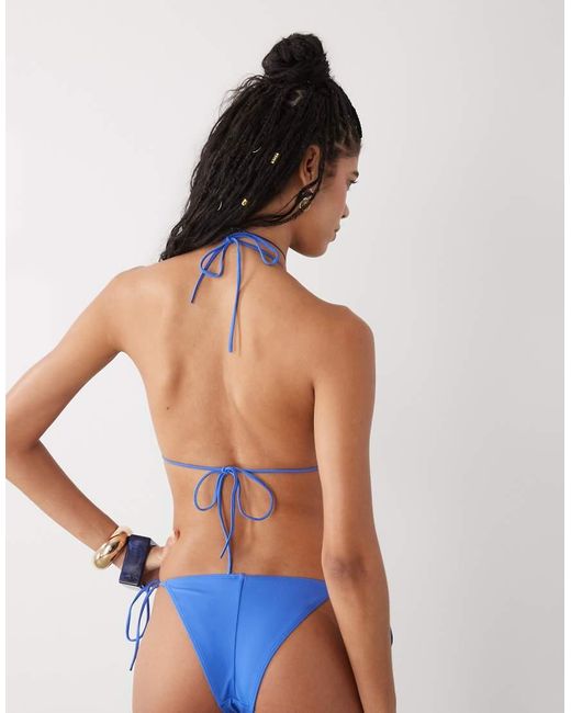 Monki Blue Triangle Tie Up Bikini Top