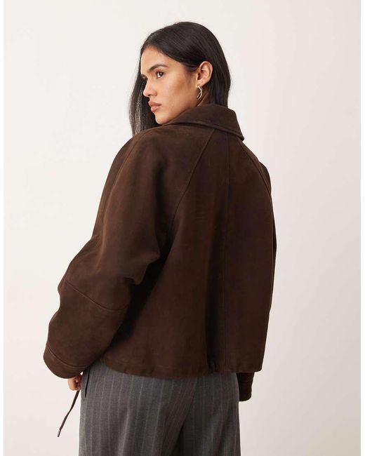 JJXX Brown Suede Leather Zip Jacket