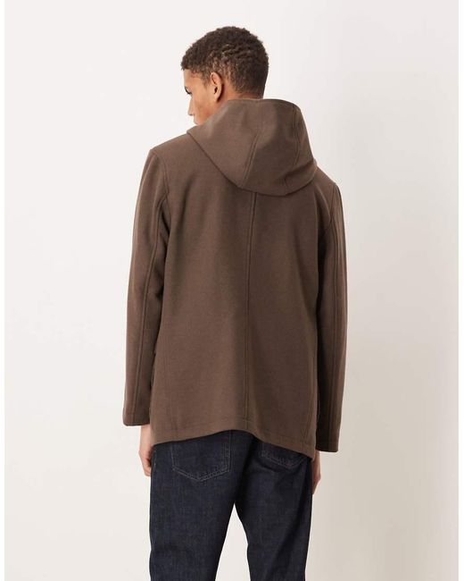 Mango Brown Hooded Brushed Coat With Pockets for men