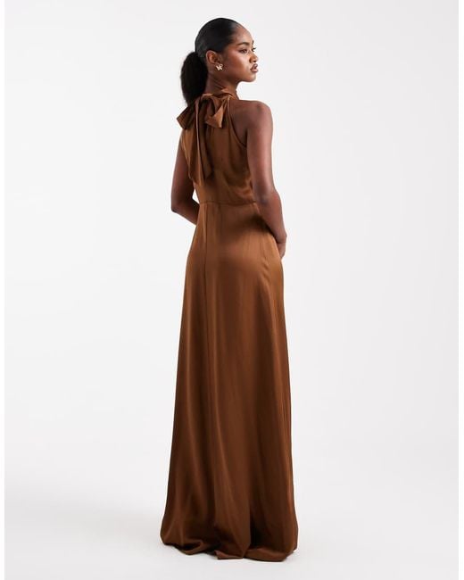Maids To Measure Brown Bridesmaid Halter Neck Maxi Dress