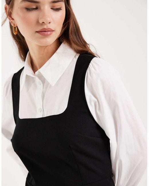 Miss Selfridge Black Pinafore Dress With Shirt