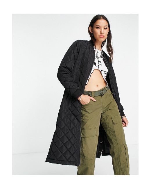 ONLY Quilted Longline Coat in Black Lyst