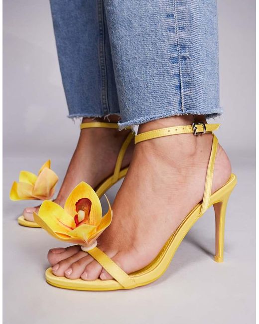 Public Desire Blue Smitten Satin Lily Flower Barely There High Heels