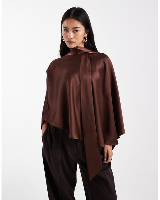 ASOS Chiffon Double Layer Cape Top in Brown | Lyst UK