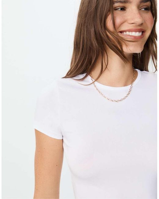 Stradivarius White Slim Fit Basic T-Shirt