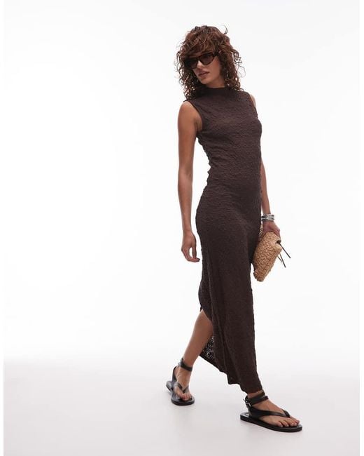 Mango Brown Textured Midi Dress
