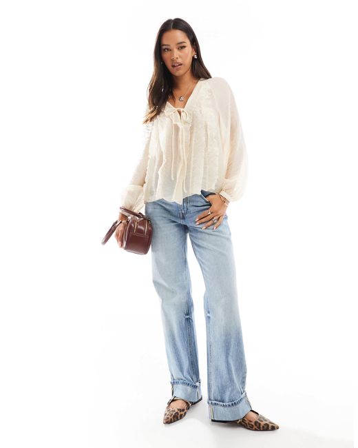Mango White Tie Front Boho Blouse