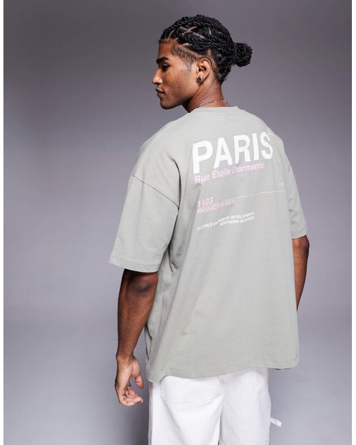 ASOS Gray Oversized T-shirt With Paris Text Graphic for men