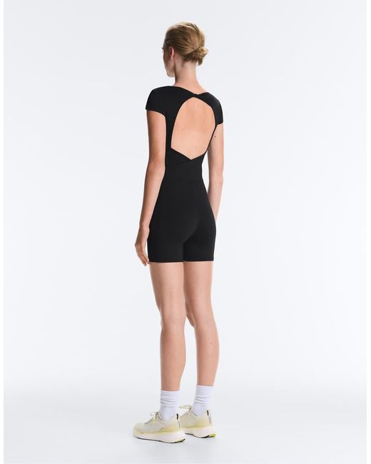 Oysho Black Comfortlux Open-back Short Jumpsuit
