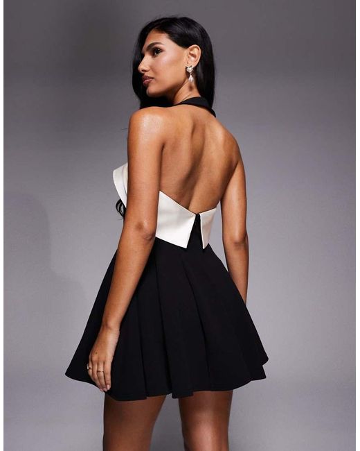 ASOS Black Halterneck Mini Dress With Contrast Corsage Detail