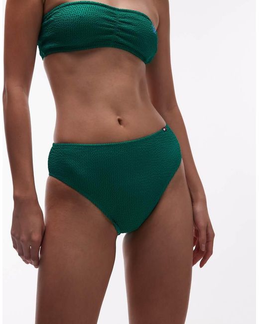 Tommy Hilfiger Green Resort Crinkle High Waisted Cheeky Bikini Bottom