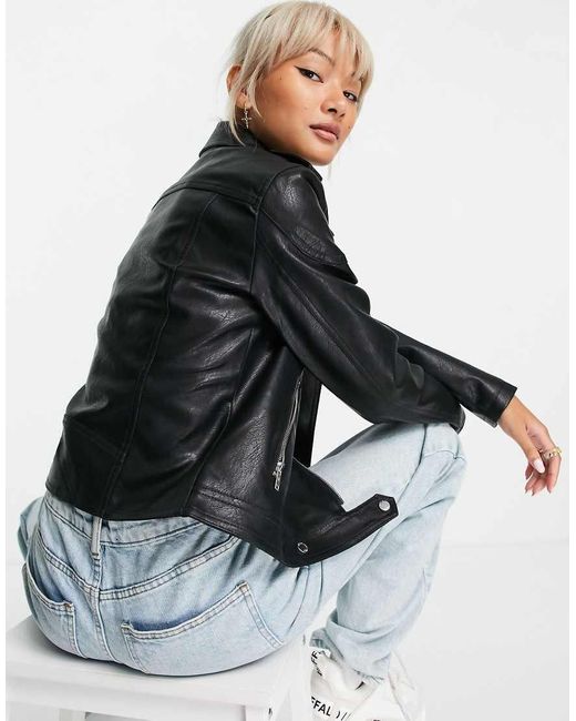 Noisy May Black Faux Leather Look Biker Jacket