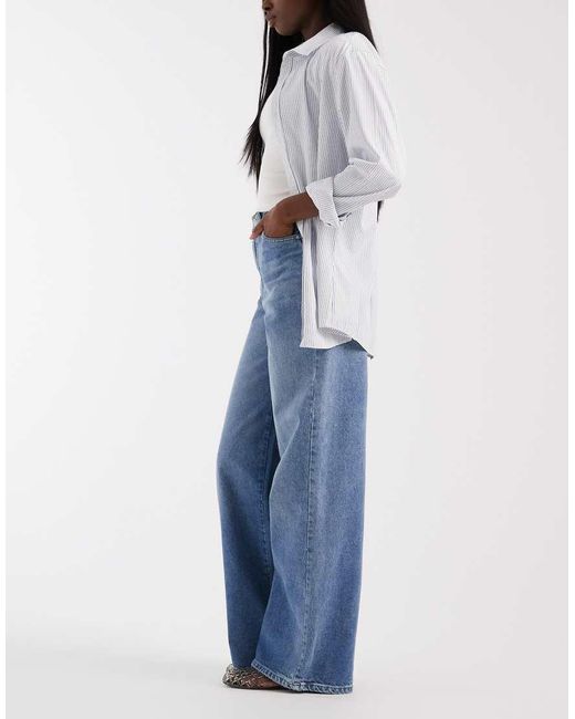Pieces Blue Selma High Waisted Wide Leg Jeans