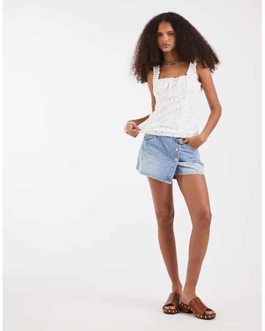 Vero Moda Brown Gathered Neckline Lace Tank Top