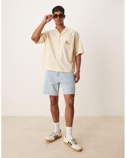 Chemise coupe carrée oversize avec col à revers et broderie sur la poitrine - beige ASOS pour homme en coloris Natural