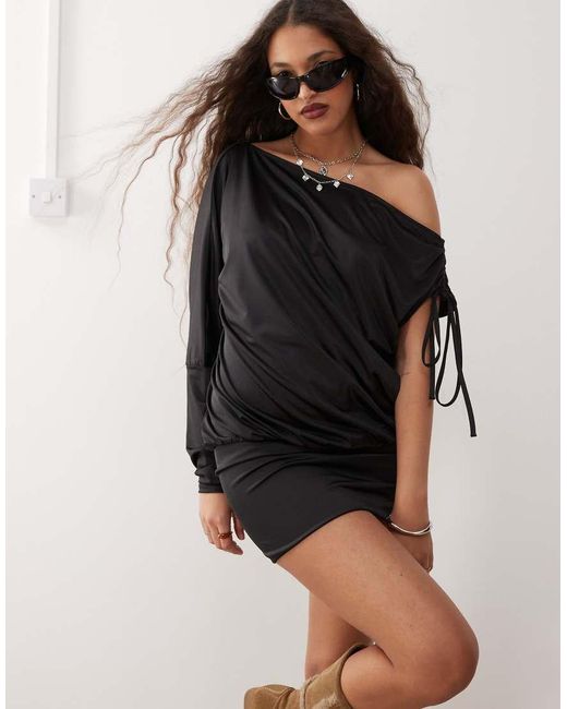 Monki Black Long Sleeve Draped Mini Dress