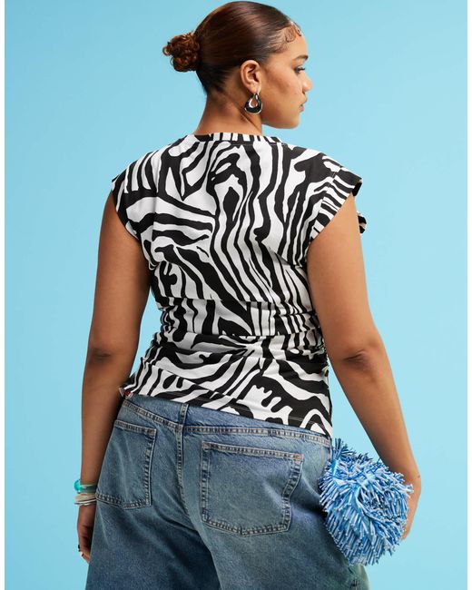ASOS Blue Asos Design Curve Boat Neck Zebra Print Tank With Graphic