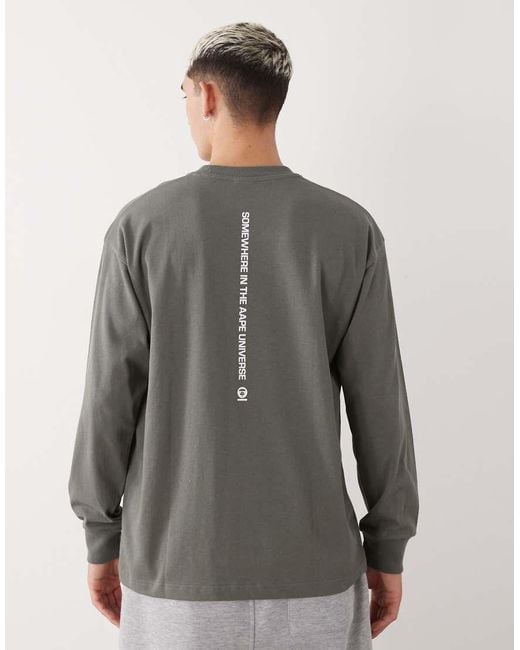 Aape By A Bathing Ape Gray Aape By A Bathing Ape Boxy Long Sleeve T-shirt for men