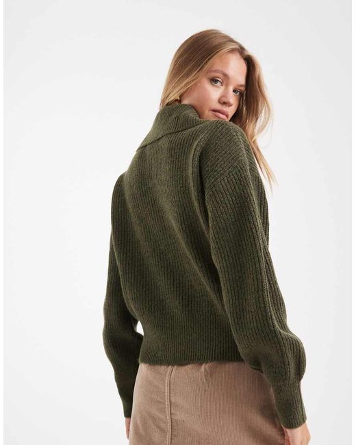 ASOS Green Sailor Collar Fisherman Rib Jumper