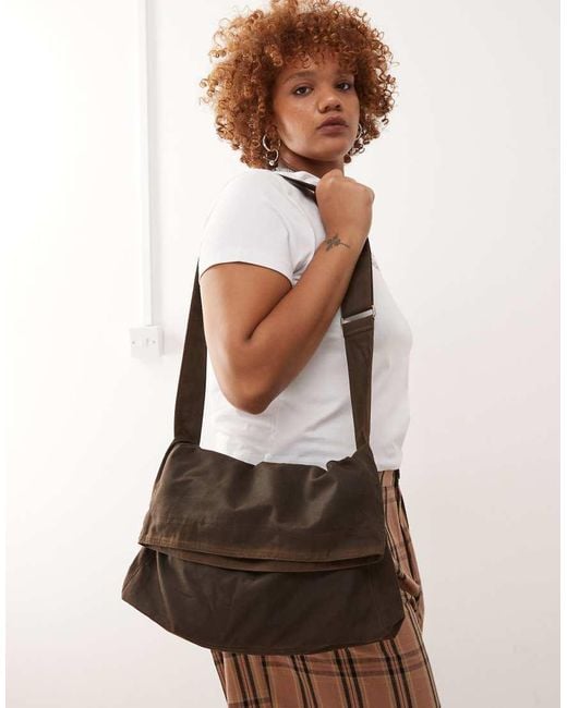 Weekday Natural Oversized Waxed Canvas Cross Body Bag
