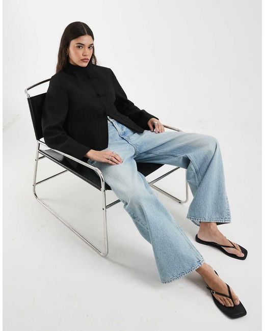 ASOS Black Boxy Throw On Mandarin Collar Blazer