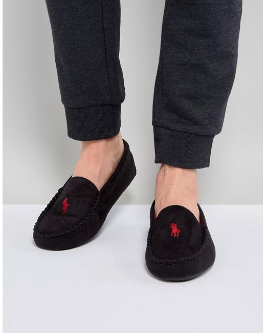Ralph Lauren Black Dezi Moccasin Slippers for men