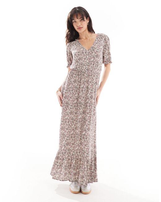 ONLY Multicolor Short Sleeve Floral Print Maxi Dress