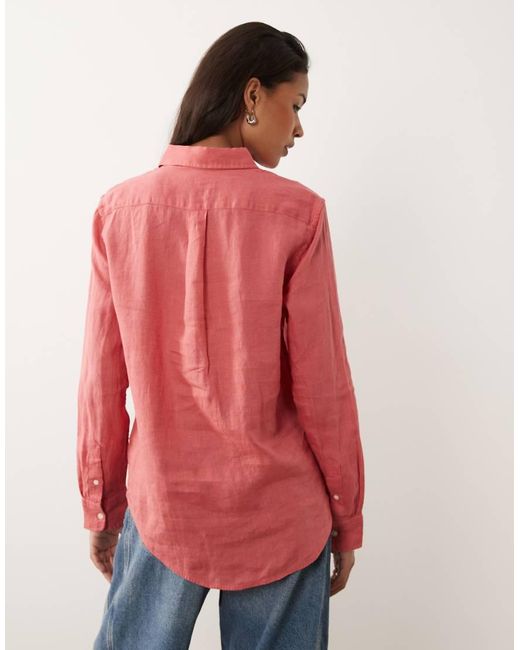 Polo Ralph Lauren Red Classic Linen Longsleeve Button Up Shirt