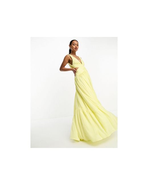 ASOS Yellow Satin Wrap Maxi Dress With Hi Low Hem