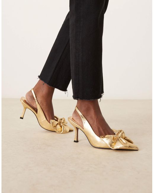 Asos Design Wide Fit Black Saffron Bow Detail Mid Heel Shoes
