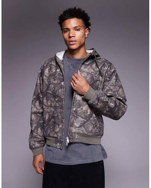 Faded Store Gray Core Canvas Hooded Zip Through Jacket for men