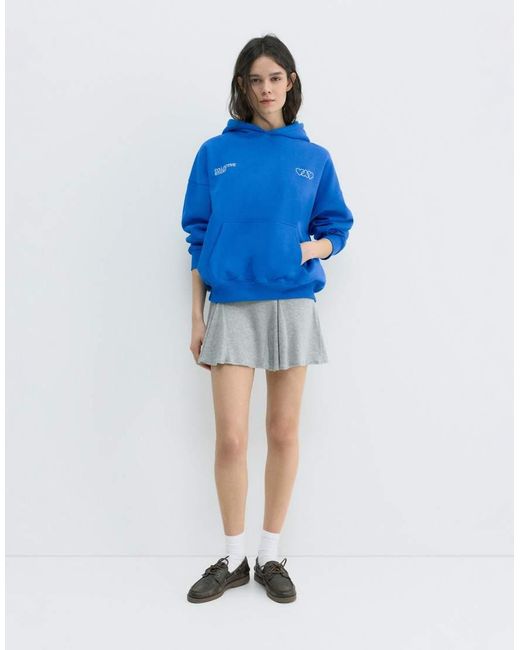 Felpa Con Cappuccio Blu Scuro Con Cuori di Pull&Bear in Blue