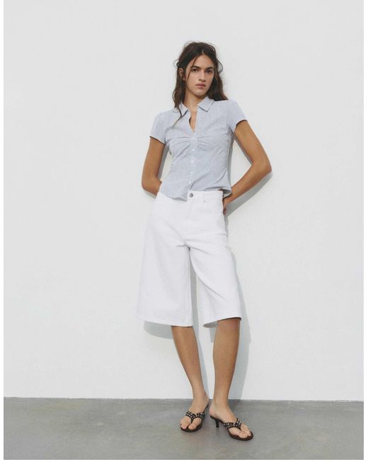 Pull&Bear Blue – kurzärmlige hemdbluse
