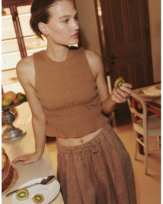 Oysho Brown Comfortlux Smock Sleeveless T-Shirt
