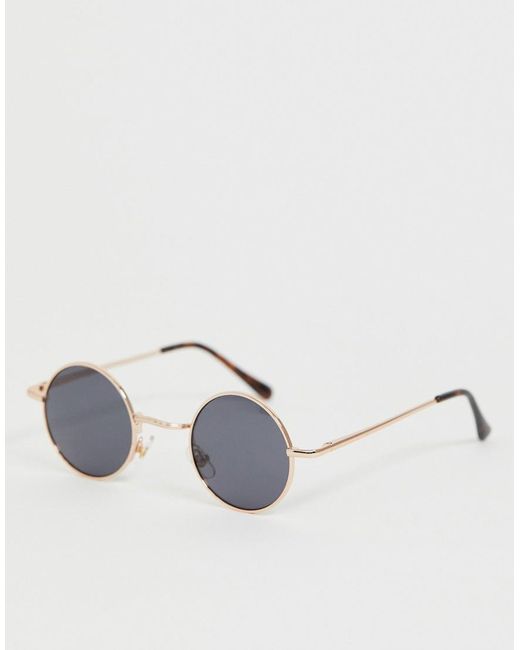 River Island Metallic Small Round Sunglasses for men