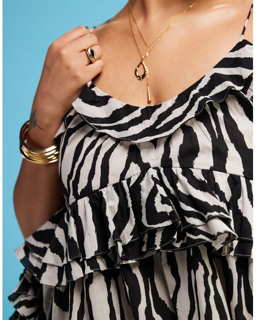 ASOS Blue Asos design curve – camisole-oberteil mit zebramuster, rüschen und gebundenen trägern