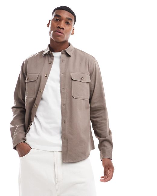 ASOS – hemdjacke aus baumwolle in Natural für Herren