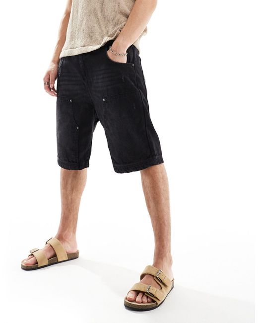 Pantalones cortos vaqueros estilo carpintero con lavado Good For Nothing de hombre de color Black