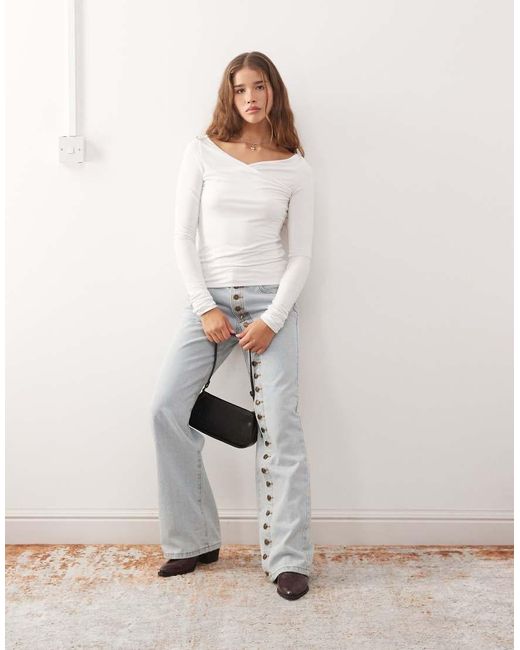 Weekday White Slim Fit Long Sleeve Wrap Top