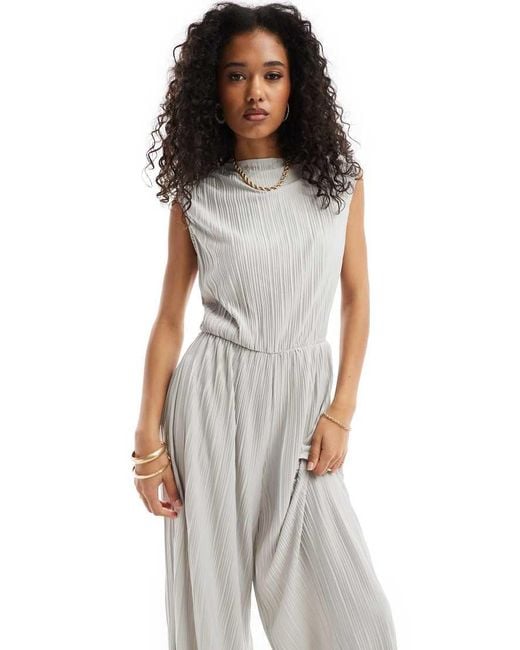 Vero Moda White High Neck Sleeveless Plisse Jumpsuit