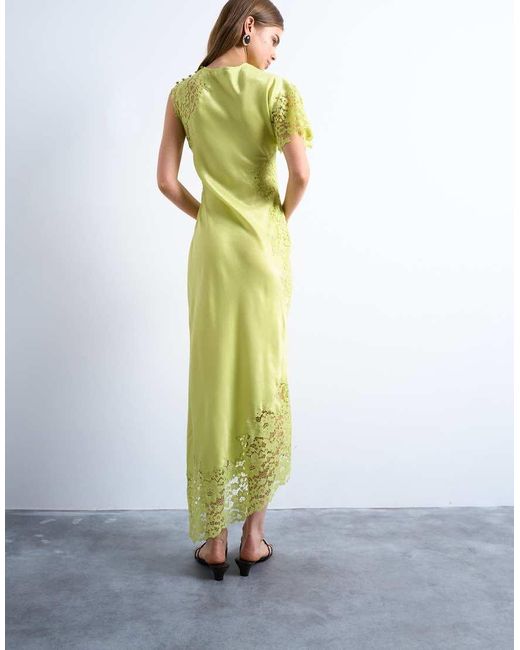 TOPSHOP Yellow Lace Insert Grown On Shoulder Midi Dress