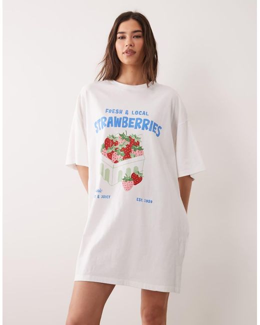 ASOS White Strawberry Oversized Sleep Tee