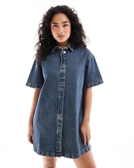 Robe chemise en jean à manches courtes - bleu teinté-pas ASOS en coloris Blue