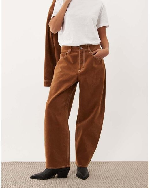 GOOD AMERICAN Brown Faux Suede Vintage Barrel Ankle Length Jeans Co-Ord