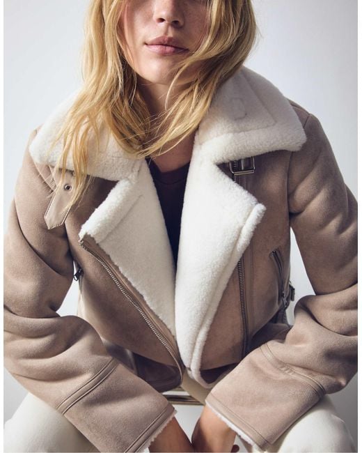 Stradivarius White – wildlederimitat-bikerjacke