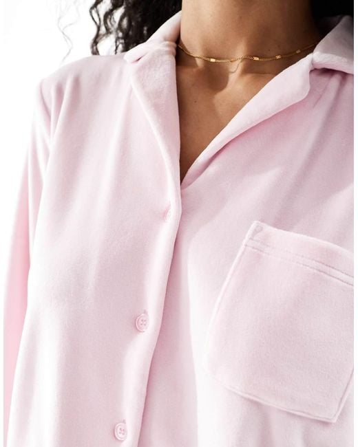 Loungeable Pink Super Soft Velour Revere Pyjama Set