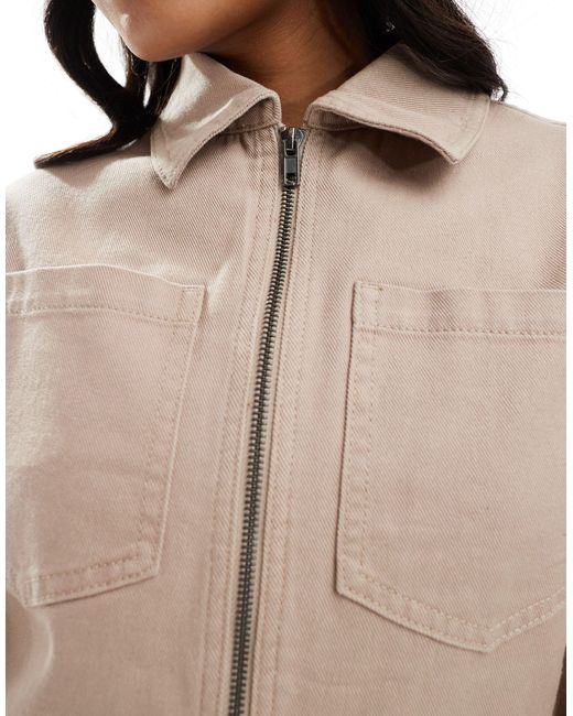 ASOS Natural Asos Design Petite Cropped Twill Jacket