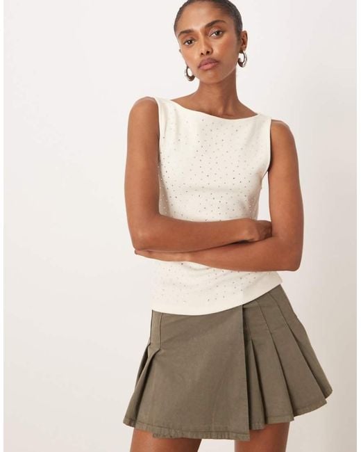 Mango White Sequin Sleeveless Top