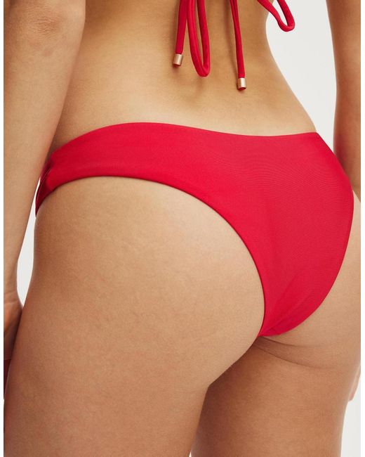 Cotton On Red Dip Front High Side Brazilian Bikini Bottom